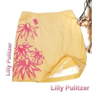 Lilly Pulitzer Yellow Floral No Fauna Panel Skirt Sz 2